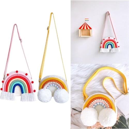 Nordic Cotton Woven Rainbow Bag Colorful Kids Girls Rainbow Messenger Bag Home Wall Hanging Decor Children Plush Crossbody Bags