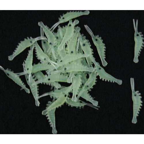 JSM 15 pcs/lot Green Luminous Silicone Soft Shrimp Lure Baits Noctilucent Fishing lures Simulation Prawn Shrimp Lure Bait