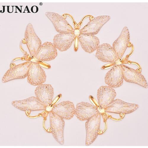 JUNAO 25x38mm White Gold Butterfly Rhinestones Decoration Crystal Applique Flatback Resin Stones Scrapbooking Strass For Crafts