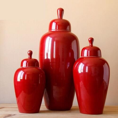 Jingdezhen Ceramics Ginger jar Decoration Storage pot Red Classical Decoration porcelain temple jar pink vase