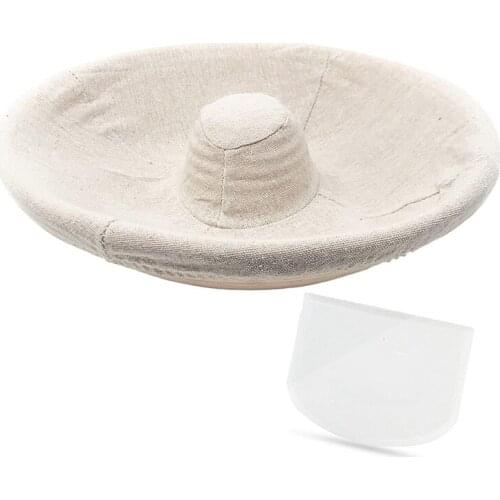 Circular Hand Woven Ring Brotform- 11 Inch Bread Rising Round Proofing Bread Basket with Center Riser Fitted Cotton Line