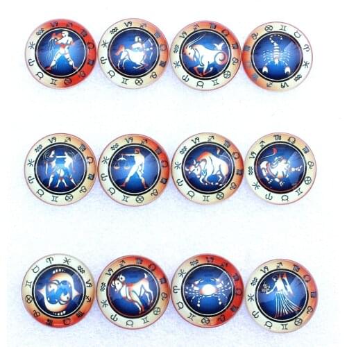 From 8mm to 30mm Twelve Constellations Round Glass Cabochon Flatback Photo Base Tray Blank DIY Making Accessories K06242