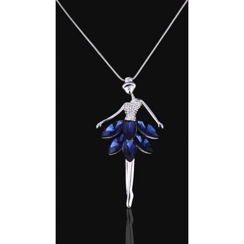 Fashion Blue Ballet Dance Girl Pendant Necklace Ballerina Silver Color Link Chain Pendant Necklaces Jewelry