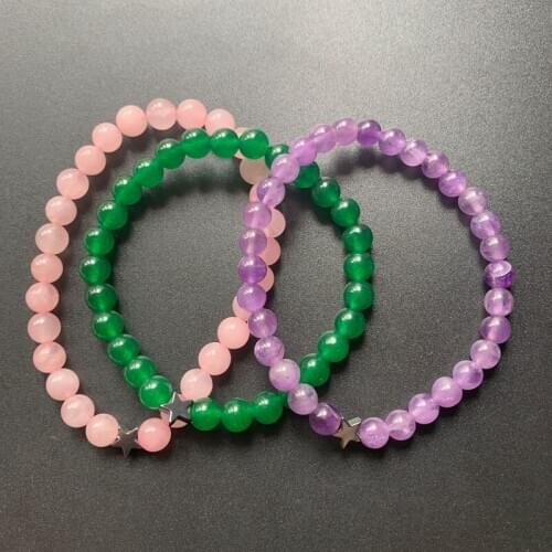 Natural Green Aventurine Amethyst Pink Quartz Stone Bracelet Hematite Star Vintage Healing Energy Decor Creative Handicraft 1pc