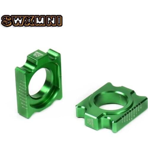 New Motorcycle CNC Green Axle Block Chain Adjuster For KAWASAKI KX125 250 03-08 KX250F KXF250 04-16 KX450F KXF 450 06-16 KLX450R