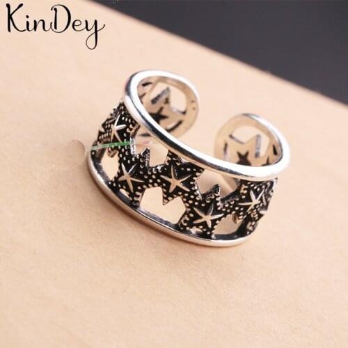 Kindey Wholesale Real Silver Color Star Rings For Women Big Antique Rings Finger Jewelry High Quality