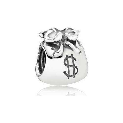 Genuine 925 Sterling Silver Bead Money Bags Charm Beads Fit Pan Bracelet & Necklace Pendant Women Jewelry