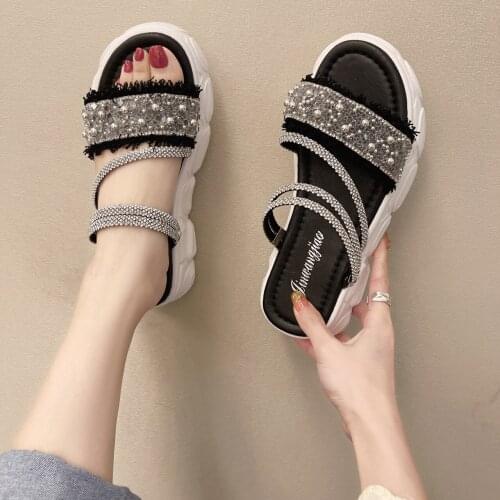 Casual Womens Sandals Thick Roman Diamond Womens Slippers Flat Wedge Womens Beach Shoes Zapatillas Mujer Female Footwear