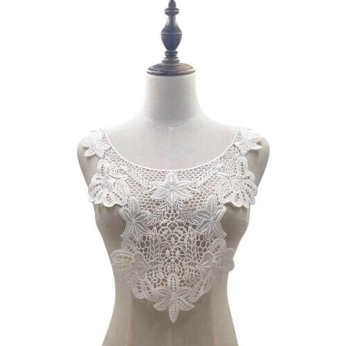 Sexy DIY Perspective White Tulle Lace Embroidery Fabric Mesh Hollow Neckline Collar Applique Patch Trim Crafts Sewing Supplies