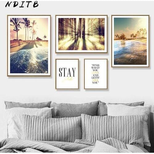 Scandinavian Forest Sunset Canvas Wall Art Poster Sea Beach Nordic Landscape Print Painting Decoration Picture Modern Home Decor