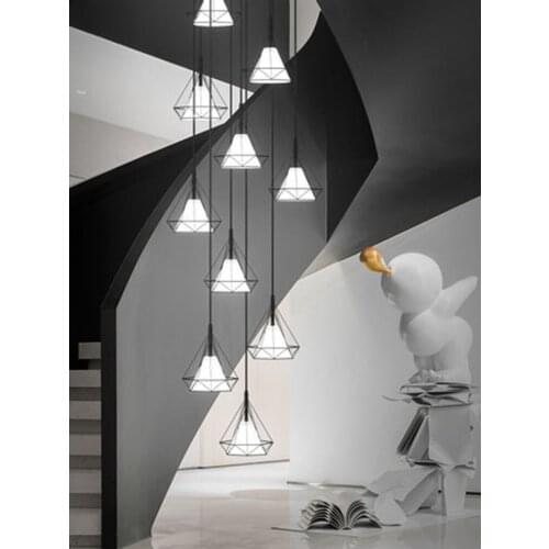 Modern minimalist Nordic creative light luxury lamps diamond dining room lamp large living room duplex floor long chandelier