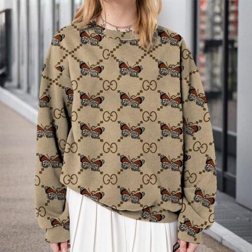 Fashionable Personality Sweater Womens Autumn 2021 Round Neck Mid-length Long-sleeved Butterfly Print Pullover Coat Sweatshirts