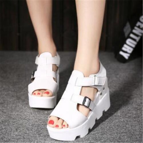 New spring and autumn thick-soled buckle shoes wedges breathable comfortable lightweight non-slip heightening womens shoes