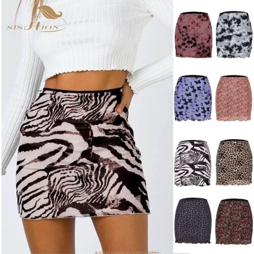 SISHION Printed Tulle Mesh Mini Skirt VD2243 Floral Print Leopard Zebra Pattern High Waist Double Layer Slim-fit Pencil Skirt