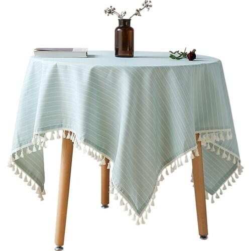Top Quality Cotton Linen Strips Plaid Square Table Cloth Tassels Pastoral Covering Cloth Coffee Table Cloth Round Tablecloth