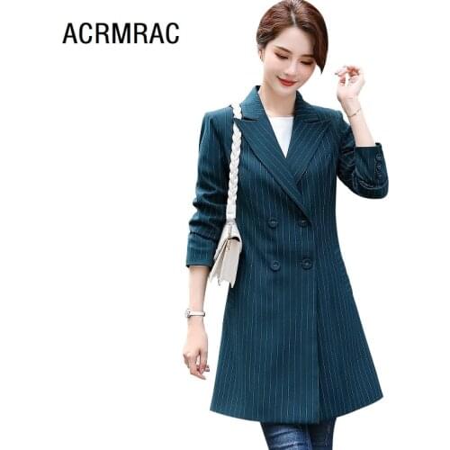 Womens Clothing slim autumn Long sleeve stripe long Blazer & Suits Blazers 6125