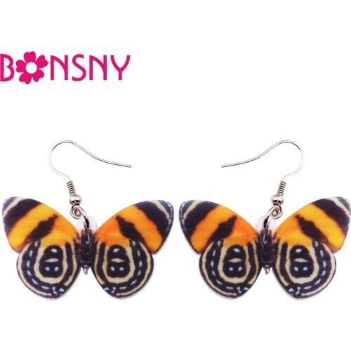 Bonsny Acrylic Pattern Drop Dangle Big Eighty-eight Butterfly Earrings For Women 2017 New Fashion Insect Jewelry Accessories