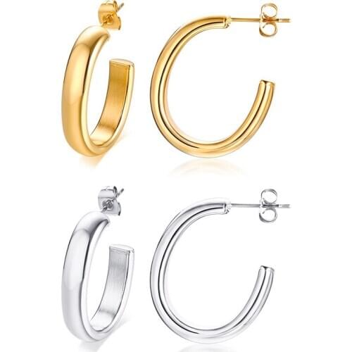 Arc Shape Women Hoop Earrings Stainless Steel Gold/Silver Color Simple Hoop Circle Earrings Female Trendy Brincos