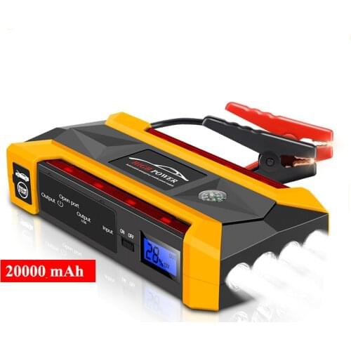 1000A Car Jump Starter Power Bank 20000mAh Portable Charger Car Battery Power Bank with LCD Screen LED Flashlight Safety Hammer
