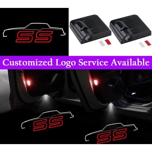 2x Red SS Logo Car Door Wireless LED Light for Chevy Chevrolet Camaro Ghost Shadow Laser Projector