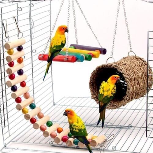3Pcs Hammock Ladder Parrot Hamster Squirrel Play Toy Pet Bird Cage Hanging Decor beds Cages