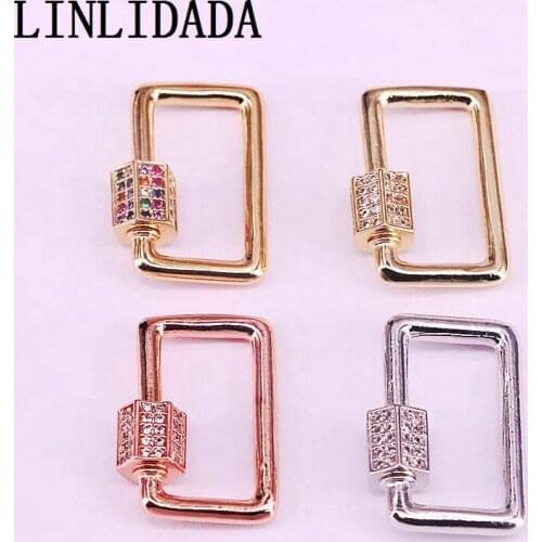8Pcs,fashion Rectangle Shaped Gold/Rose gold/Silver Color Clasp Lock Carabiner Clasp, Pave Lock Claps Necklace Jewelry