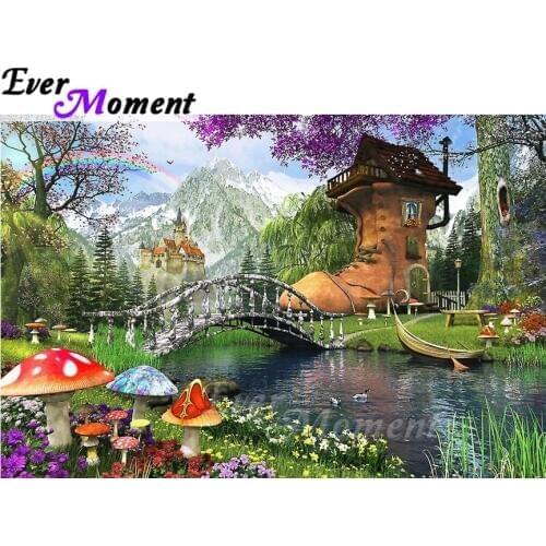 Ever Moment Diamond Painting Handmade Shoe House Landscape Bridge Full Square 5D DIY Diamond Embroidery Mosaic Decor ASF1082