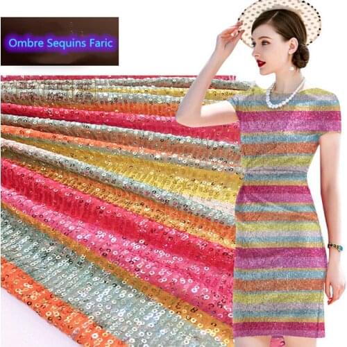 Ombre Sequins Embroidery fabric Stretch Colorful Nigerian French Lace African Fabric For DIY Evening Gown Party dress Wedding