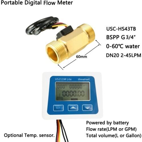 US211M Lite USC-HS43TB 2-45L/min Digital Flow Meter 5V Flow Reader Compatible with all our flow sensor, without temperature