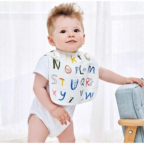 Baby Bamboo Cotton Bibs Kids Girl Boy Children Cartoon Adujustable Dinner Feeding Saliva Infant Newborn Burp Cloths Apron