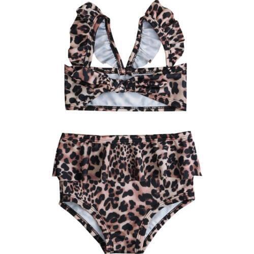 Children Swimwear Girls Leopard Print Little Girl Swimwear Bathing Suit Kids Swimsuit Beach Wear Ruffle Bikini Set Swimming Suit