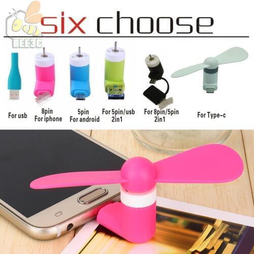 Travel Portable CellPhone Mini Fan Cooling Cool For Micro USB For iPhone 8 Pin Android Phones S6 S7 2 IN 1 typec usb C fans 100