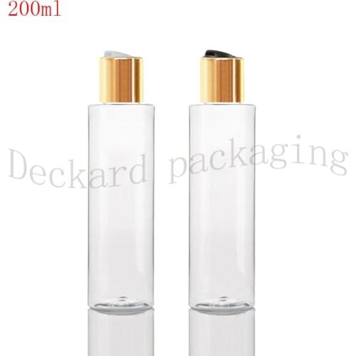 30pcs 200ml transparent Plastic Bottle With Gold Disc Top Cap,200CC Lotion / Shampoo Packaging Bottle,Empty Cosmetic Container