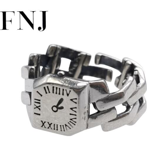 FNJ Clock Watch Shape Ring 925 Silver New Fashion Original S925 Sterling Silver Rings for Women Jewelry Adjustable size