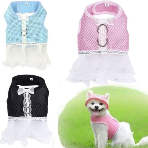 HobbyLane Pet Breathable Mesh Dress With Leash Buckle for Cat Dog Outdoor Dog Tutu Lace party Dress