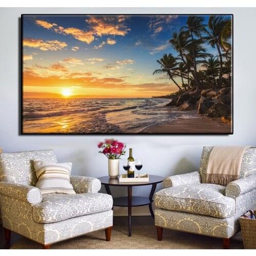 Canvas Painting Phu Quoc Island Vietnam Posters Golden sun and beach Parlor Landscape Wall Art Decorative Paintings