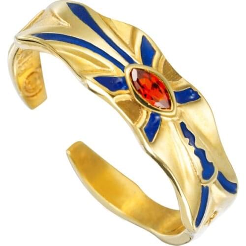 Anime Fate Zero Extra CCC Gilgamesh Gold Ring Cosplay Props S925 Sterling Silver Ring Jewelry Daily Cos Gift Adjustable