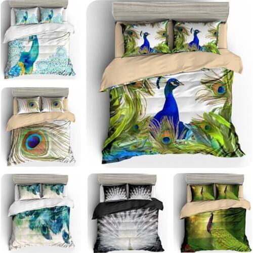 FANAIJIA Bedding Sets Queen Size 3d Peacock feather Print Duvet Cover with Pillowcases Luxury Animal Bed Sets