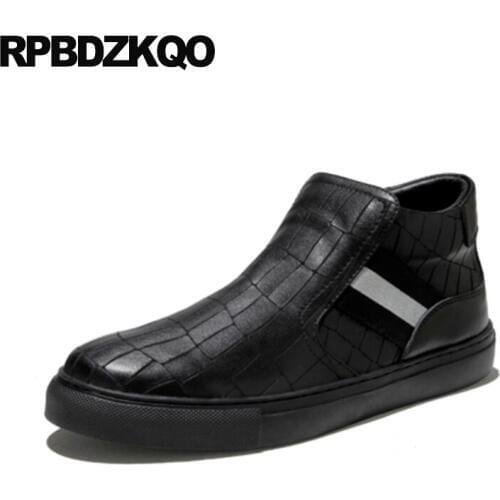 Winter black handmade faux fur high top short sneakers genuine leather trainer full grain boots korean men slip on casual shoes