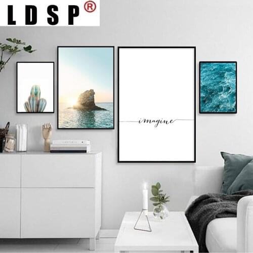 LDSP Nordic Sunset Blue Cactus Sea Landscape Canvas Painting Wall Art Print Poster Picture Modern Living Room Home Decor