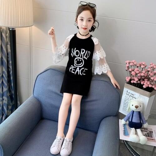 Girls Summer Lace Princess Dress Black and White Smiley Dress