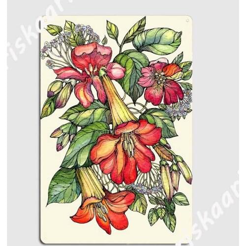Red Trumpet Vine Flowers Metal Plaque Poster Cinema Garage Cinema Vintage Garage Decoration Tin sign Poster