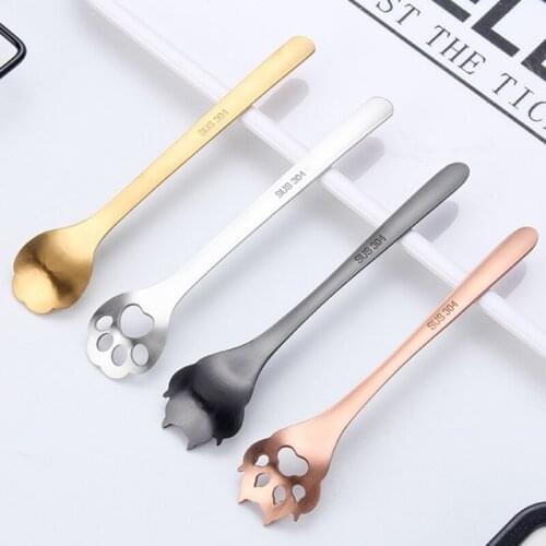 Cute 304 Stainless Steel Coffee Spoon Cat Paw Stirring Spoon Teaspoon Tea Spoon Dessert Spoon Long Handle Tableware #L
