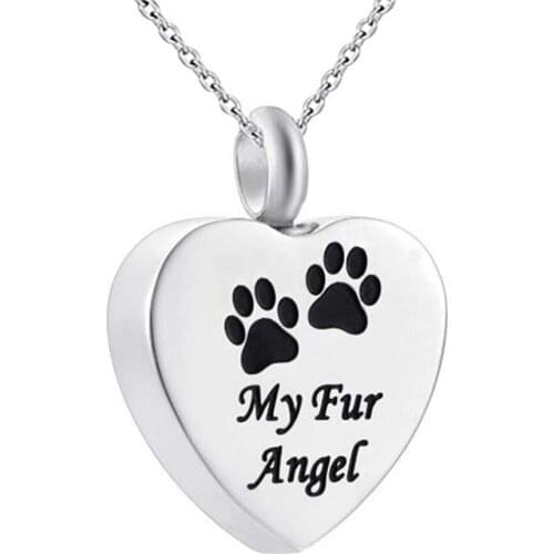My Fur Angel Heart Shape Memorial Urn Necklace Stainless Steel Memorial Ashes Keepsake Cremation for Pets Dogs Cats