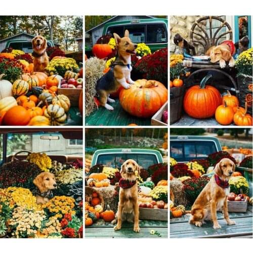 Poured Glue Diamond Painting Kits Scalloped Edge 5D DIY Dog Craft Full Round Drill Halloween Animal Rhinestone Art Decoration