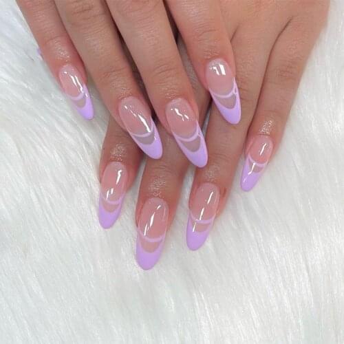 24pcs Lavender Nails Patch Glue Type Long Paragraph Removable Fashion Manicure Patch False Nails Patch Nails Accesorios