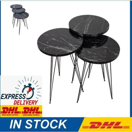 Set of 3 Black Metal Leg Magazine Shelf Tea Nesting Table Office Coffee End Table Bedroom Living Room Furniture