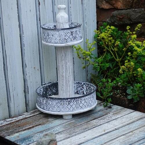 Small decorative 2 tier handmade retro vintage beautiful metal wooden tray