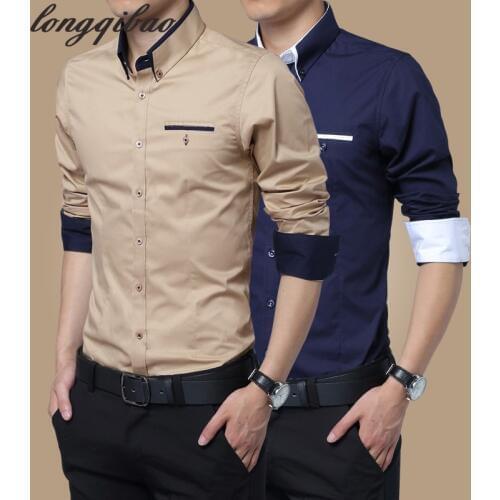 Spring and autumn new men 's long - sleeved Slim business casual large size cotton shirt TB122