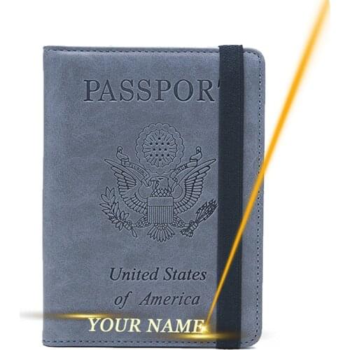 Engraved Name America Passport Cover USA Travel Passport holder Wallet Men Women United States Bank Credit Card Holder Customize